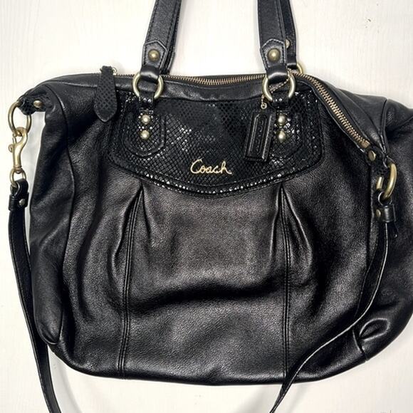Coach Ashley Black Python Leather Satchel Purse - Picture 3 of 14